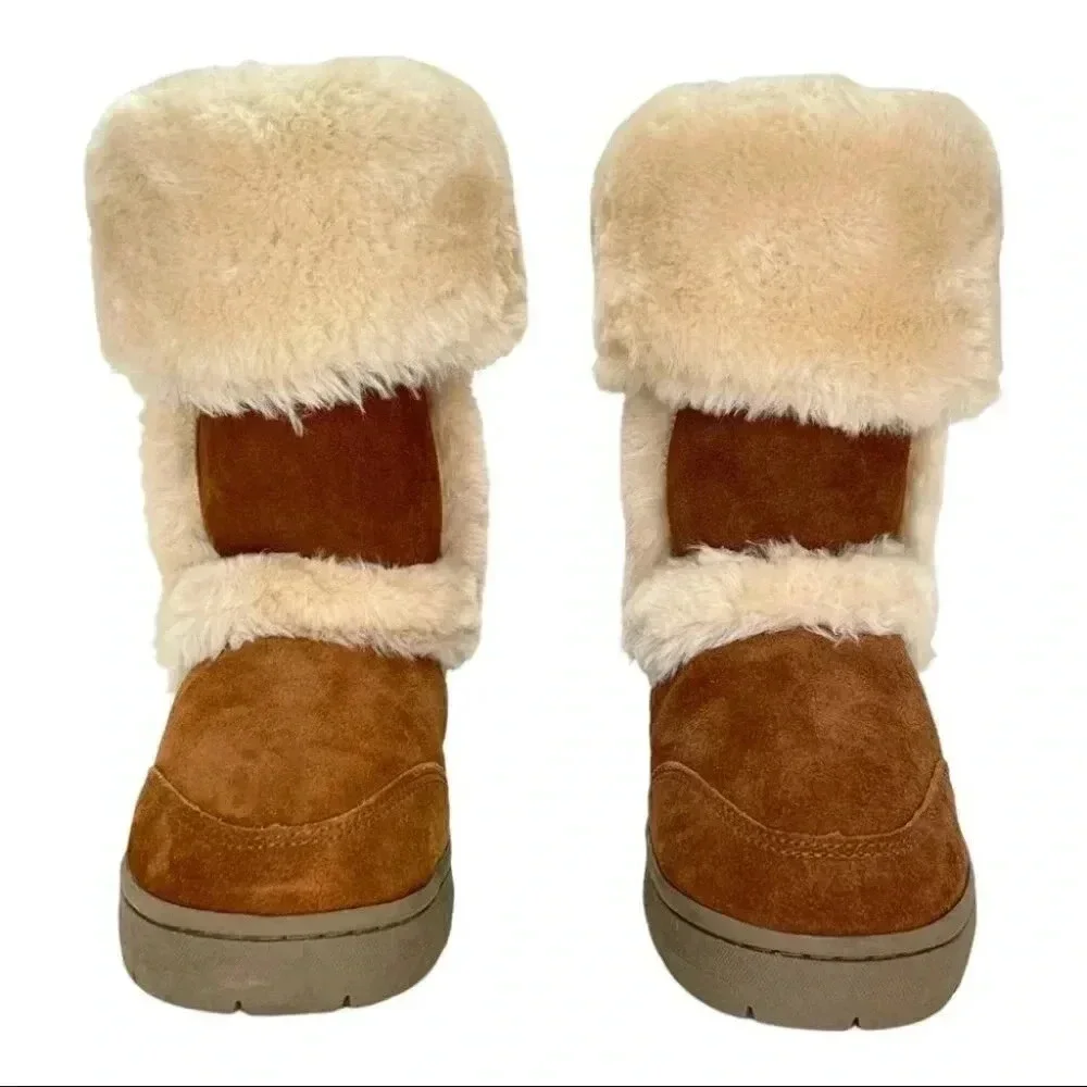 Style & Co Witty Tan Suede Leather Faux Fur Medium Width Womens Boots